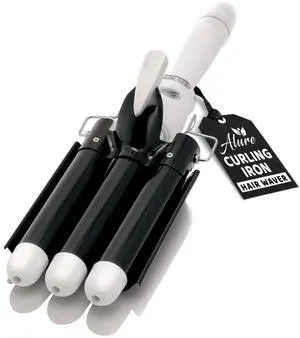 Three Barrel Curling Iron Wand Hair Waver with LCD Temperature Display - 1 Inch Ceramic Tourmaline Triple Barrels, Dual Voltage Crimp (Black/White) Three Barrel Curling Iron Wand Hair Waver with LCD Temperature Display - 1 Inch Ceramic Tourmaline Triple Barrels, Dual Voltage Crimp (Black/White)