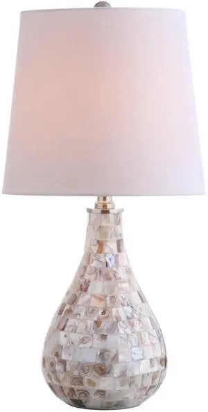 Mona Coastal Mini LED Table Lamp 20.5" Bedside, Seashell | White Linen Drum Shade, Mother Of Pearl Resin Body, On-Off Rotary Switch, LED Bulb Included Mona Coastal Mini LED Table Lamp 20.5" Bedside, Seashell | White Linen Drum Shade, Mother Of Pearl Resin Body, On-Off Rotary Switch, LED Bulb Included