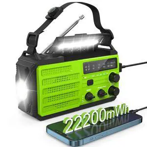 Emergency Radio 22200mWh Solar Hand Crank Emergency Radio: AM/FM/NOAA Weather Radio with Phone Charger, Flashlight & Reading Lamp, Headphone Jack, SOS Alarm for Home Survival Hurricane Emergency Radio 22200mWh Solar Hand Crank Emergency Radio: AM/FM/NOAA Weather Radio with Phone Charger, Flashlight & Reading Lamp, Headphone Jack, SOS Alarm for Home Survival Hurricane
