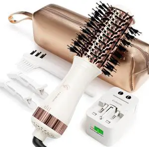 Travel Blow Dryer Brush in one, Dual Voltage 110V-240V Mini Hot Air Brush, Hair Trends Nano Titanium 2 Inch One Step Hair Dryer and Styler Volumizer Oval Shape Travel Blow Dryer Brush in one, Dual Voltage 110V-240V Mini Hot Air Brush, Hair Trends Nano Titanium 2 Inch One Step Hair Dryer and Styler Volumizer Oval Shape