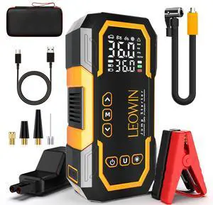 Jump Starter with Air Compressor, Battery Jumper Starter Portable(9.0 Gas/6.5L Diesel) with Tire Inflator, 12V Car Battery Jump Starter with Smart Jumper Cables, LED Light, LCD Display Jump Starter with Air Compressor, Battery Jumper Starter Portable(9.0 Gas/6.5L Diesel) with Tire Inflator, 12V Car Battery Jump Starter with Smart Jumper Cables, LED Light, LCD Display
