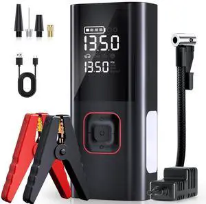 Jump Starter with Air Compressor, 5000A Battery Jumper Starter Portable (9L Gas/8L Diesel) with 160PSI Auto-Shutoff Tire Inflator, 12V Jump Box Car Battery Jump Starter with Jumper Cables, LED Light Jump Starter with Air Compressor, 5000A Battery Jumper Starter Portable (9L Gas/8L Diesel) with 160PSI Auto-Shutoff Tire Inflator, 12V Jump Box Car Battery Jump Starter with Jumper Cables, LED Light