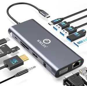 12-in-1 USB C Hub Laptop Docking Station, Dual Monitor Display HDMI 4K@60Hz (Single Display), VGA 1080p (Shared Bandwidth), 100W PD, Ethernet, USB 3.0, SD, Audio, for MacBook, Dell, HP, Lenovo 12-in-1 USB C Hub Laptop Docking Station, Dual Monitor Display HDMI 4K@60Hz (Single Display), VGA 1080p (Shared Bandwidth), 100W PD, Ethernet, USB 3.0, SD, Audio, for MacBook, Dell, HP, Lenovo