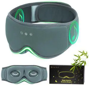 Bamboo Cotton Large Sleep Mask with Bluetooth Wireless Headphones - Blackout Eye Mask for Sleeping 3D Contoured Sleep Eye Cover Headband Ear Plugs Low Noise Hook for Men Women Better Experience (Grey) Bamboo Cotton Large Sleep Mask with Bluetooth Wireless Headphones - Blackout Eye Mask for Sleeping 3D Contoured Sleep Eye Cover Headband Ear Plugs Low Noise Hook for Men Women Better Experience (Grey)