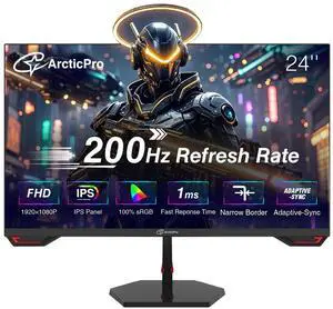 ArcticPro 24inch Gaming Monitor 200Hz 180Hz, FHD 1080p, IPS Panel, 1ms Response Time, Adaptive sync, PC Computer Monitor, 3-Sided Frameless, Ultra Slim, Bluelight Filter, DP*1, HDMI*1 ArcticPro 24inch Gaming Monitor 200Hz 180Hz, FHD 1080p, IPS Panel, 1ms Response Time, Adaptive sync, PC Computer Monitor, 3-Sided Frameless, Ultra Slim, Bluelight Filter, DP*1, HDMI*1