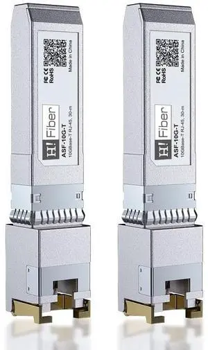 H!Fiber 2 Pack 10Gb SFP+ to RJ45 Module, 10Gbase-T Ethernet SFP+ Copper Transceiver for HP Procurve, HP Aruba, MikroTik, Ubiquiti, Unifi, Netgear, QNAP, D-Link and More, Cat6a/Cat7,30m (98ft) H!Fiber 2 Pack 10Gb SFP+ to RJ45 Module, 10Gbase-T Ethernet SFP+ Copper Transceiver for HP Procurve, HP Aruba, MikroTik, Ubiquiti, Unifi, Netgear, QNAP, D-Link and More, Cat6a/Cat7,30m (98ft)
