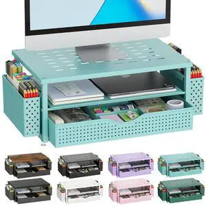 gianotter Desk Organizers and Accessories, Monitor Stand with Drawer and 2 Pen Holder, Desktop Organizer Suitable for Offices and Dormitories (Blue) gianotter Desk Organizers and Accessories, Monitor Stand with Drawer and 2 Pen Holder, Desktop Organizer Suitable for Offices and Dormitories (Blue)