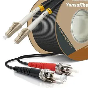 Yunsufiberpro 50m / 160ft OFNR 5.0mm Diameter OM1 Multimode Fiber Cable LC to ST, Riser Rated LC/ST Fiber Optic Patch Cord, Duplex 62.5/125 MMF Optical Jumper, Black Yunsufiberpro 50m / 160ft OFNR 5.0mm Diameter OM1 Multimode Fiber Cable LC to ST, Riser Rated LC/ST Fiber Optic Patch Cord, Duplex 62.5/125 MMF Optical Jumper, Black