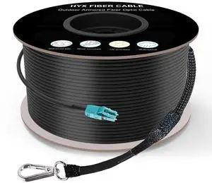 820FT/250M OM3 LC to LC Outdoor Armored Fiber Patch Cable, Direct Burial Industrial TPU Duplex Multimode Fiber Optic Cable, 40Gb/10Gb, 50/125 um, Uniboot LC-LC Connector with Pulling Eye Kit, OD 5mm 820FT/250M OM3 LC to LC Outdoor Armored Fiber Patch Cable, Direct Burial Industrial TPU Duplex Multimode Fiber Optic Cable, 40Gb/10Gb, 50/125 um, Uniboot LC-LC Connector with Pulling Eye Kit, OD 5mm