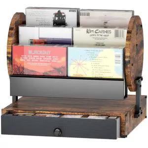 DEMEGA 3-Tier CD Holder with Drawer, Cascading CD Storage Rack Holds up to 36 CDs, Retro Cassette Tape Media Display Storage and Organizer for office & living room DEMEGA 3-Tier CD Holder with Drawer, Cascading CD Storage Rack Holds up to 36 CDs, Retro Cassette Tape Media Display Storage and Organizer for office & living room