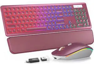 Wireless Keyboard and Mouse Combo, RGB Backlit, Rechargeable & Light Up Letters, Full-Size, Soft Typing, Sleep Mode, 2.4GHz Quiet Keyboard Set for Mac, Windows, Laptop, PC, Trueque KM42Pro Wireless Keyboard and Mouse Combo, RGB Backlit, Rechargeable & Light Up Letters, Full-Size, Soft Typing, Sleep Mode, 2.4GHz Quiet Keyboard Set for Mac, Windows, Laptop, PC, Trueque KM42Pro