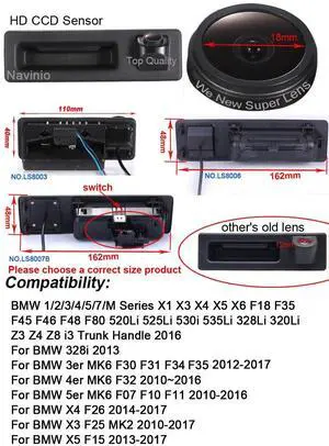 HD IP68 170 Rear View Reverse Trunk Handle Backup Camera Compatible with BMW F18 F35/F45 F46 F48 F80 520Li 525Li 530i 535Li 328Li 320Li/Z3 Z4 Z8 i3 /328i/F30 F31 F34 F32/F07 F10 F11/F26/F25/F15 HD IP68 170 Rear View Reverse Trunk Handle Backup Camera Compatible with BMW F18 F35/F45 F46 F48 F80 520Li 525Li 530i 535Li 328Li 320Li/Z3 Z4 Z8 i3 /328i/F30 F31 F34 F32/F07 F10 F11/F26/F25/F15