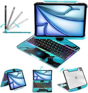 lambasa Clear Keyboard Case for iPad Air 11" (M3/M2, 2025/2024), Air 5th/4th & Pro 11" 2022-2018, 360 Swivel with Wireless Bluetooth Multi-Touch Trackpad, 7-Color Backlit, Pencil Holder Blue lambasa Clear Keyboard Case for iPad Air 11" (M3/M2, 2025/2024), Air 5th/4th & Pro 11" 2022-2018, 360 Swivel with Wireless Bluetooth Multi-Touch Trackpad, 7-Color Backlit, Pencil Holder Blue