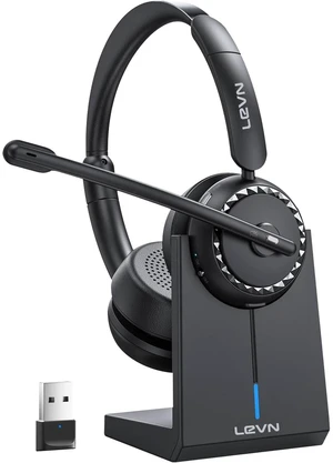 LEVN Wireless Headset, Wireless Headset with Mic for Work, AI Noise Cancelling, 65 Hrs Working Time, Bluetooth Headphones with Microphone from Computer/Call Center/Teams LEVN Wireless Headset, Wireless Headset with Mic for Work, AI Noise Cancelling, 65 Hrs Working Time, Bluetooth Headphones with Microphone from Computer/Call Center/Teams