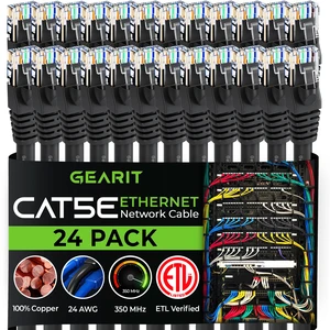 GEARIT 24-Pack, Cat5e Ethernet Patch Cable 1 Foot - Snagless RJ45 Computer LAN Network Cord, Black GEARIT 24-Pack, Cat5e Ethernet Patch Cable 1 Foot - Snagless RJ45 Computer LAN Network Cord, Black