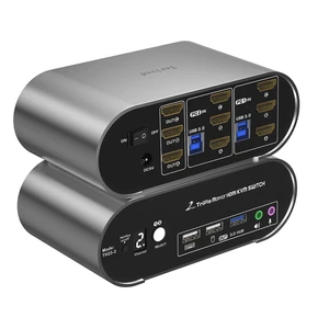 Terived HDMI Triple Monitor KVM Switch 4K60Hz, Audio Microphone hotkey EDID with Cables Terived HDMI Triple Monitor KVM Switch 4K60Hz, Audio Microphone hotkey EDID with Cables