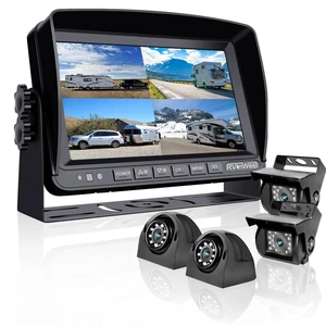 RV Backup Camera System with 7'' Monitor Wired for RV Semi Box Truck Trailer Bus, 4 Split Screen Quad View HD DVR Record Monitor + IP69 Waterproof Night Vision Rear Side View Camera Avoid Blind Spot RV Backup Camera System with 7'' Monitor Wired for RV Semi Box Truck Trailer Bus, 4 Split Screen Quad View HD DVR Record Monitor + IP69 Waterproof Night Vision Rear Side View Camera Avoid Blind Spot