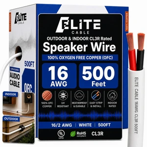 16/2 Audio Speaker Wire Cable, 16AWG/2-Conductor, UL Listed, CMR/CL3R, (Riser/in-Wall & Outdoor/In-Ground (Direct Burial)- 100% Oxygen Free Pure Bare Copper (OFC), 500ft Bulk Cable (65 Strands) White 16/2 Audio Speaker Wire Cable, 16AWG/2-Conductor, UL Listed, CMR/CL3R, (Riser/in-Wall & Outdoor/In-Ground (Direct Burial)- 100% Oxygen Free Pure Bare Copper (OFC), 500ft Bulk Cable (65 Strands) White