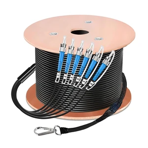 300M/1000ft 6 Core OM3 Multimode ST to ST Outdoor Armored Fiber Patch Cable, Direct Burial 6 Strands Fiber Optic Cable 10GB/40GB, Industrial TPU, ST-ST 6 Fibers Optical Jumper with Pulling Eye,OD-5mm 300M/1000ft 6 Core OM3 Multimode ST to ST Outdoor Armored Fiber Patch Cable, Direct Burial 6 Strands Fiber Optic Cable 10GB/40GB, Industrial TPU, ST-ST 6 Fibers Optical Jumper with Pulling Eye,OD-5mm