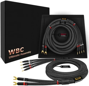 WORLDS BEST CABLES 8 Foot Ultimate - 9 AWG - Ultra-Pure OFC - Premium Audiophile HiFi Bi-Wire Speaker Cable Pair with Eminence Gold Spade (x2) & Banana (x4) Plugs & Carbon Tweed Jacket WORLDS BEST CABLES 8 Foot Ultimate - 9 AWG - Ultra-Pure OFC - Premium Audiophile HiFi Bi-Wire Speaker Cable Pair with Eminence Gold Spade (x2) & Banana (x4) Plugs & Carbon Tweed Jacket