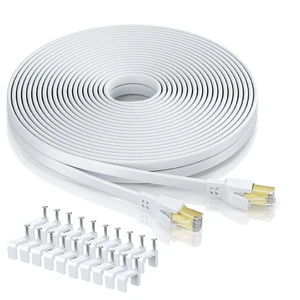 BAHIWOM Cat8 Ethernet Cable 150 ft High Speed White Flat Patch Cord BAHIWOM Cat8 Ethernet Cable 150 ft High Speed White Flat Patch Cord