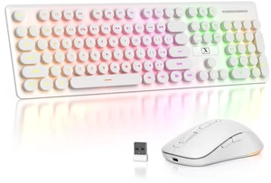 Wireless Keyboard and Mouse, Quiet Light Up Typewriter Keyboard, Rechargeable Full-Size 2.4GHz Connection for Windows PC Laptop Wireless Keyboard and Mouse, Quiet Light Up Typewriter Keyboard, Rechargeable Full-Size 2.4GHz Connection for Windows PC Laptop