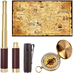 Pirate Spyglass Telescope Treasure Map Pocket Compass Kids Toys Set, Handheld Collapsible 25x30 Zoomable Monocular Polyester Fabric Huge Map & Golden Compass Boys Gift for Pirate Lovers Pirate Spyglass Telescope Treasure Map Pocket Compass Kids Toys Set, Handheld Collapsible 25x30 Zoomable Monocular Polyester Fabric Huge Map & Golden Compass Boys Gift for Pirate Lovers