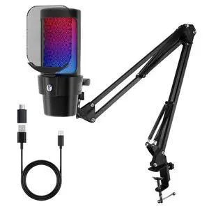 Gaming USB Microphone,Condenser Dynamic Boom Arm Mic for Podcasting,Streaming, with Boom Arm Stand,Quick Mute,Pop Filter,RGB Indicator,Shock Mount,Rotate gain Button, Compatible with PS4/5/PC Gaming USB Microphone,Condenser Dynamic Boom Arm Mic for Podcasting,Streaming, with Boom Arm Stand,Quick Mute,Pop Filter,RGB Indicator,Shock Mount,Rotate gain Button, Compatible with PS4/5/PC