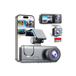 3 Channel Dash Cam Front and Rear Inside, Bulit a 32GB Card, Dash Camera for Cars,4K Full HD 2.0'' IPS Screen Dashcam with G-Sensor, IR Night Vision, WDR, Loop Recording, 24H Parking Mode 3 Channel Dash Cam Front and Rear Inside, Bulit a 32GB Card, Dash Camera for Cars,4K Full HD 2.0'' IPS Screen Dashcam with G-Sensor, IR Night Vision, WDR, Loop Recording, 24H Parking Mode