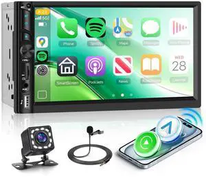 Double Din Car Stereo Radio with Wireless CarPlay Android Auto, 7 Inch HD Touch Screen Car Play Audio Receivers with Bluetooth, HD Backup Camera, FM, Mirror Link, USB/Type C/TF/AUX/SWC Double Din Car Stereo Radio with Wireless CarPlay Android Auto, 7 Inch HD Touch Screen Car Play Audio Receivers with Bluetooth, HD Backup Camera, FM, Mirror Link, USB/Type C/TF/AUX/SWC