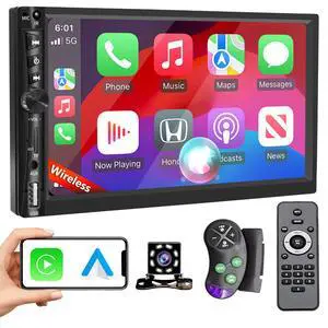 Upgrade Wireless 7" Double Din Car Stereo with Apple CarPlay Android Auto 178 * 102mm,Touchscreen Car Play Radio for Car,Screen for Bluetooth 5.0, Weatherproof Backup Camera,FM,AUX,Card Slot,USB,SWC Upgrade Wireless 7" Double Din Car Stereo with Apple CarPlay Android Auto 178 * 102mm,Touchscreen Car Play Radio for Car,Screen for Bluetooth 5.0, Weatherproof Backup Camera,FM,AUX,Card Slot,USB,SWC