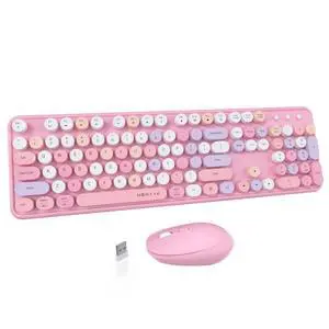 Colorful Computer Wireless Keyboard Mice Combo, Retro Typewriter Flexible Keys Office Full-Sized Keyboard, 2.4GHz Dropout-Free Connection and Optical Mouse (Pink-Colorful) Colorful Computer Wireless Keyboard Mice Combo, Retro Typewriter Flexible Keys Office Full-Sized Keyboard, 2.4GHz Dropout-Free Connection and Optical Mouse (Pink-Colorful)