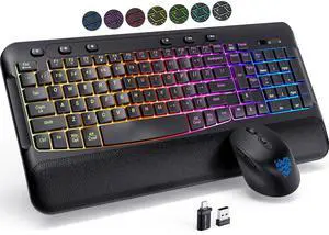 Wireless Keyboard and Mouse Combo, Ergonomic Wave, 9 RGB Backlit Effects, Leather Wrist Rest, Rechargeable 2.4G Silent Set for Computer/Windows/Mac, Black Wireless Keyboard and Mouse Combo, Ergonomic Wave, 9 RGB Backlit Effects, Leather Wrist Rest, Rechargeable 2.4G Silent Set for Computer/Windows/Mac, Black