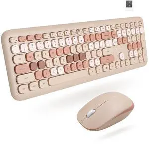 Colorful Keyboard and Mouse Wireless - 2.4G Aesthetic Wireless Keyboard and Mouse Combo with Bubble Keys - Cute Typewriter Keyboard and Mouse for Computer PC Laptop Windows & Chrome (Brown) Colorful Keyboard and Mouse Wireless - 2.4G Aesthetic Wireless Keyboard and Mouse Combo with Bubble Keys - Cute Typewriter Keyboard and Mouse for Computer PC Laptop Windows & Chrome (Brown)