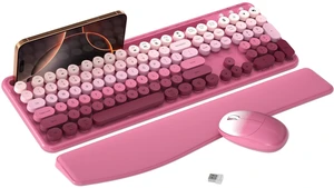 Wireless Keyboard and Mouse Combo with Phone Holder (Rose-Red Colorful) | MPTOG Colorful Typewriter Keys with Wrist Rest, , 2.4GHz Wireless, Full-Sized Optical Mouse for PC and Laptop Wireless Keyboard and Mouse Combo with Phone Holder (Rose-Red Colorful) | MPTOG Colorful Typewriter Keys with Wrist Rest, , 2.4GHz Wireless, Full-Sized Optical Mouse for PC and Laptop