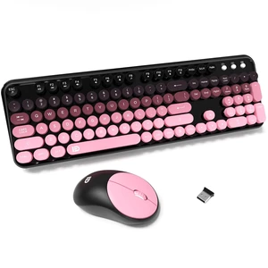 Wireless Keyboard and Mouse Combo - 2.4G Full-Sized Cute Colorful Mouse and Keyboard with 104 Round Keys Retro Typewriter Keyboards for Laptop/Windows/PC - Pink Gradient Wireless Keyboard and Mouse Combo - 2.4G Full-Sized Cute Colorful Mouse and Keyboard with 104 Round Keys Retro Typewriter Keyboards for Laptop/Windows/PC - Pink Gradient