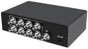 1x8 BNC video splitter, 1 input, 8 outputs, supports CVBS signals for multiple monitors, high bandwidth 1080P. 1x8 BNC video splitter, 1 input, 8 outputs, supports CVBS signals for multiple monitors, high bandwidth 1080P.
