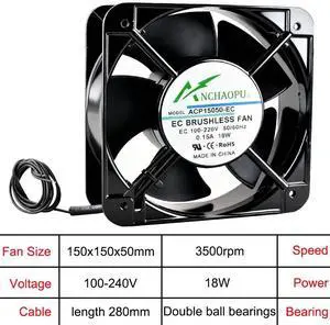 Axial flow cooling fan for cabinet-type charging piles - EC 150x150x50mm, 100V/110V/220V/240V EC motor Axial flow cooling fan for cabinet-type charging piles - EC 150x150x50mm, 100V/110V/220V/240V EC motor