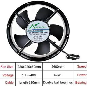 Axial flow cooling fan EC 220x220x60mm for cabinet-type charging piles, 100V/110V/220V/240V EC motor Axial flow cooling fan EC 220x220x60mm for cabinet-type charging piles, 100V/110V/220V/240V EC motor