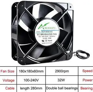 Axial flow cooling fan EC 180x180x60mm for cabinet-type charging piles, 100V/110V/220V/240V EC motor Axial flow cooling fan EC 180x180x60mm for cabinet-type charging piles, 100V/110V/220V/240V EC motor