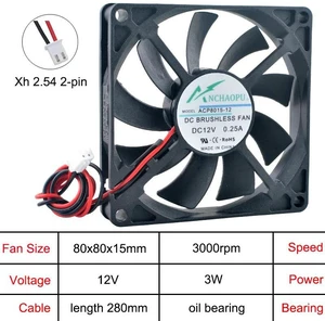 (3 units) ACP8015 80mm high-speed cooling fan, 80x80x15mm axial flow type, suitable for DC12V power supply industrial equipment with oil-impregnated bearings. (3 units) ACP8015 80mm high-speed cooling fan, 80x80x15mm axial flow type, suitable for DC12V power supply industrial equipment with oil-impregnated bearings.