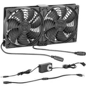 Dual 120mm GPU fans, 2-in-1 cooling solution, suitable for mining rigs, dual ball bearings, manual speed controller, 12V DC (EU). Dual 120mm GPU fans, 2-in-1 cooling solution, suitable for mining rigs, dual ball bearings, manual speed controller, 12V DC (EU).