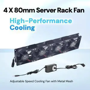 Four 80mm x 25mm high-speed cooling fans with speed controller 4200RPM, 43.3CFM, suitable for servers/PCs/amplifiers/GPU hosts/chassis (US standard connector) Four 80mm x 25mm high-speed cooling fans with speed controller 4200RPM, 43.3CFM, suitable for servers/PCs/amplifiers/GPU hosts/chassis (US standard connector)