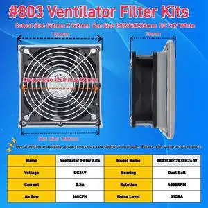 803 150*150mm Rack Ventilation Fan Filter Kit 120mm X 38mm (White DC24V) Cooling Fan Dustproof and Waterproof 803 150*150mm Rack Ventilation Fan Filter Kit 120mm X 38mm (White DC24V) Cooling Fan Dustproof and Waterproof