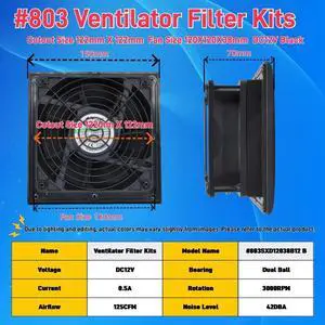 803 150*150mm Rack Ventilation Fan Filter Kit 120mm X 38mm (Black DC12V) Cooling Fan Dustproof and Waterproof 803 150*150mm Rack Ventilation Fan Filter Kit 120mm X 38mm (Black DC12V) Cooling Fan Dustproof and Waterproof