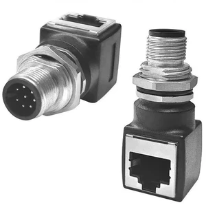 M12 Type A 8-pin male to female to RJ45 female connector adapter network cable right angle socket (A-8Pin-Mto RJ45-F-RA) M12 Type A 8-pin male to female to RJ45 female connector adapter network cable right angle socket (A-8Pin-Mto RJ45-F-RA)