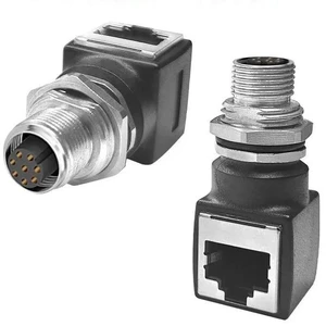 M12 Type A 8-pin male-to-female RJ45 female connector adapter network cable right angle socket (A-8Pin-Fto RJ45-F-RA) M12 Type A 8-pin male-to-female RJ45 female connector adapter network cable right angle socket (A-8Pin-Fto RJ45-F-RA)