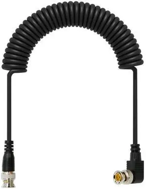3G HD SDI BNC male to BNC male spiral cable with right-angle bend, suitable for 15-27.6 inches (right to right). 3G HD SDI BNC male to BNC male spiral cable with right-angle bend, suitable for 15-27.6 inches (right to right).