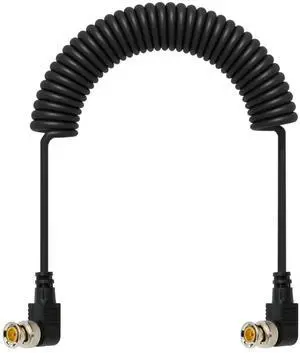 3G HD SDI BNC male to BNC male spiral cable with right-angle bend, suitable for 15-27.6 inches (right to right). 3G HD SDI BNC male to BNC male spiral cable with right-angle bend, suitable for 15-27.6 inches (right to right).