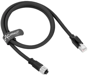 M12 X-Code 8-pin female to RJ45 Ethernet cable (Cat6A) with high flexibility, suitable for vision systems, PLCs, and servo motors (20M) (Black). M12 X-Code 8-pin female to RJ45 Ethernet cable (Cat6A) with high flexibility, suitable for vision systems, PLCs, and servo motors (20M) (Black).